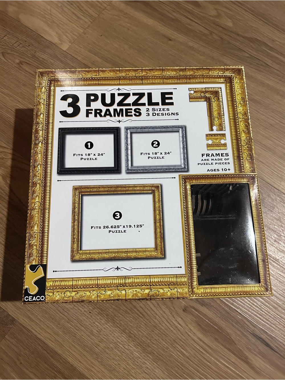 Ceaco 3 Pack Jigsaw Puzzle Frames Black Silver Gold 18x24 Open Box